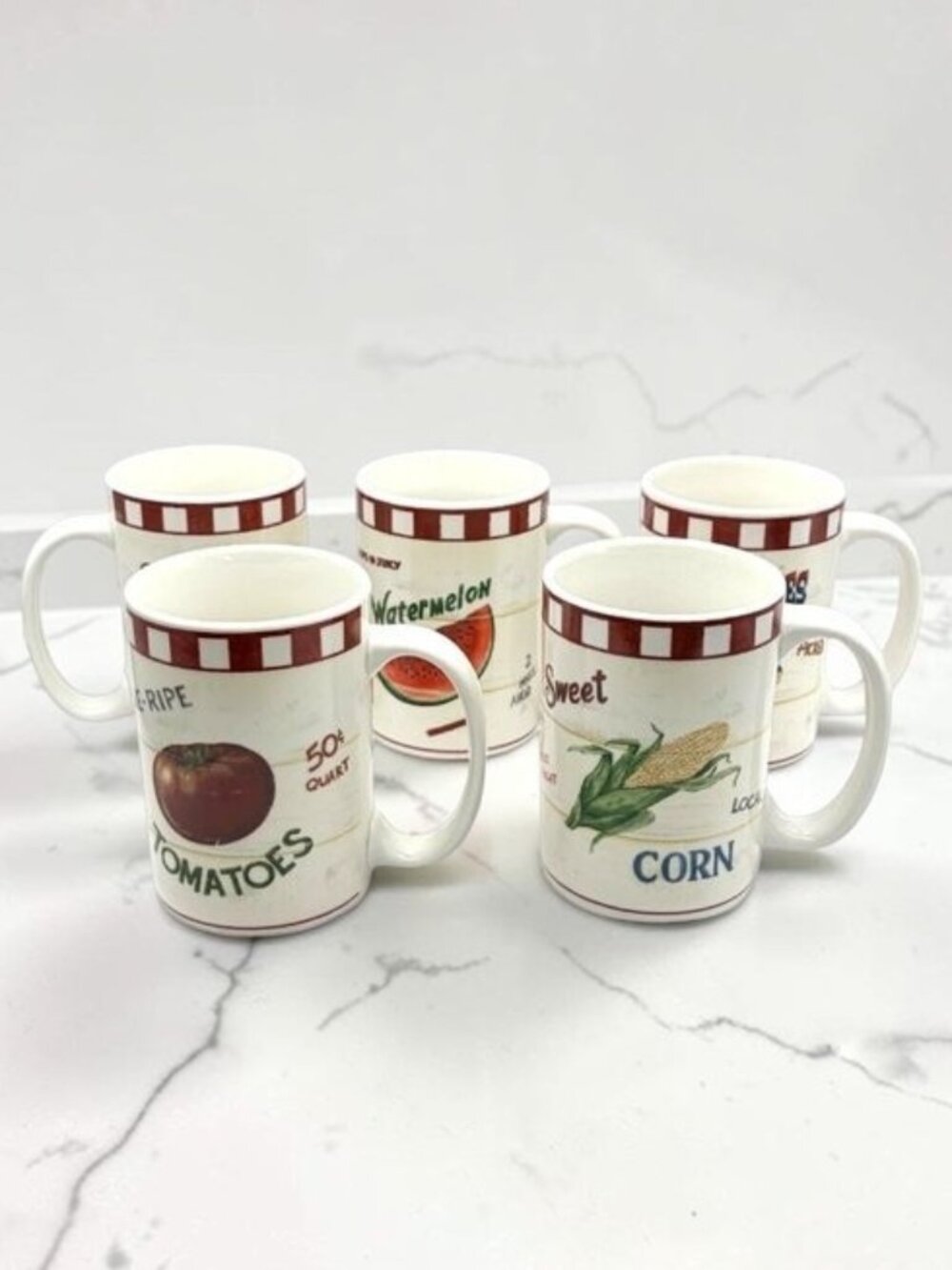 HomeTrends Farm Fresh Stoneware Coffee Mugs Set of 5 Fruit Vegetable Cups